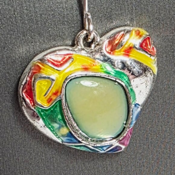 Colorful Enamel Heart Dangle Earrings - Silver Tone - Picture 8 of 8